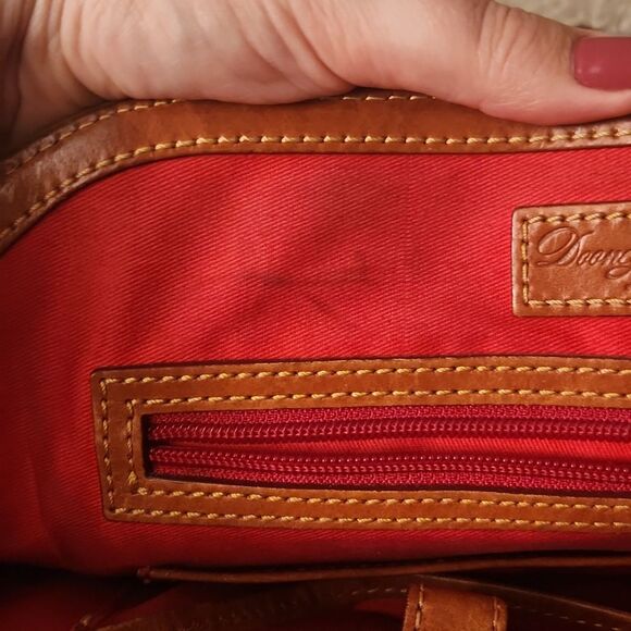 Dooney & Bourke Cream & Brown Ostrich-Inspired Leather Zip Satchel - Picture 12 of 16